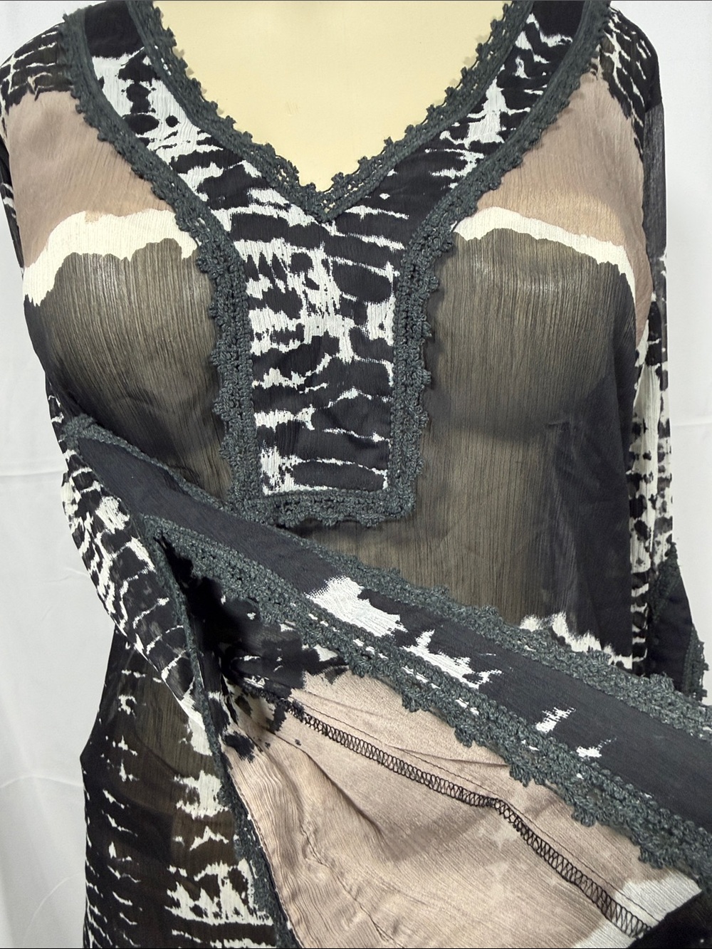 Sheer Tie-Dye Tunic Dress in Black, White & Taupe - Picture 6 of 6